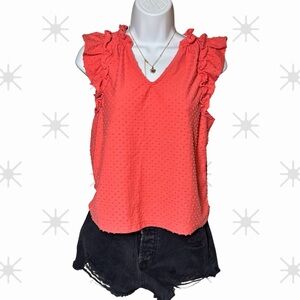 J Crew Coral Size Small Preppy Ruffle Sleeve Elegant Business V Neck Blouse
